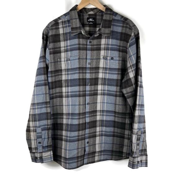 O'NEILL Mens Heavy Plaid Button Down Flannel Shirt Blue Gray XL Skater Snowboard - Picture 1 of 9